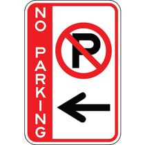 No Parking with Symbol & Left Arrow - Side Bar Sign