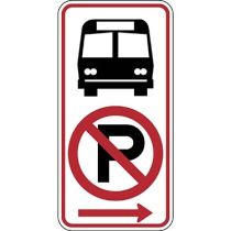 Bus Stop with No Parking Symbol, Right Arrow Sign