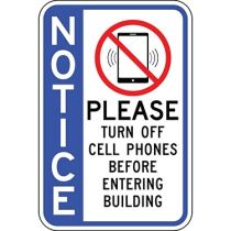 Notice Please Turn Off Cell Phones Before Entering with Symbol - Side Bar Sign